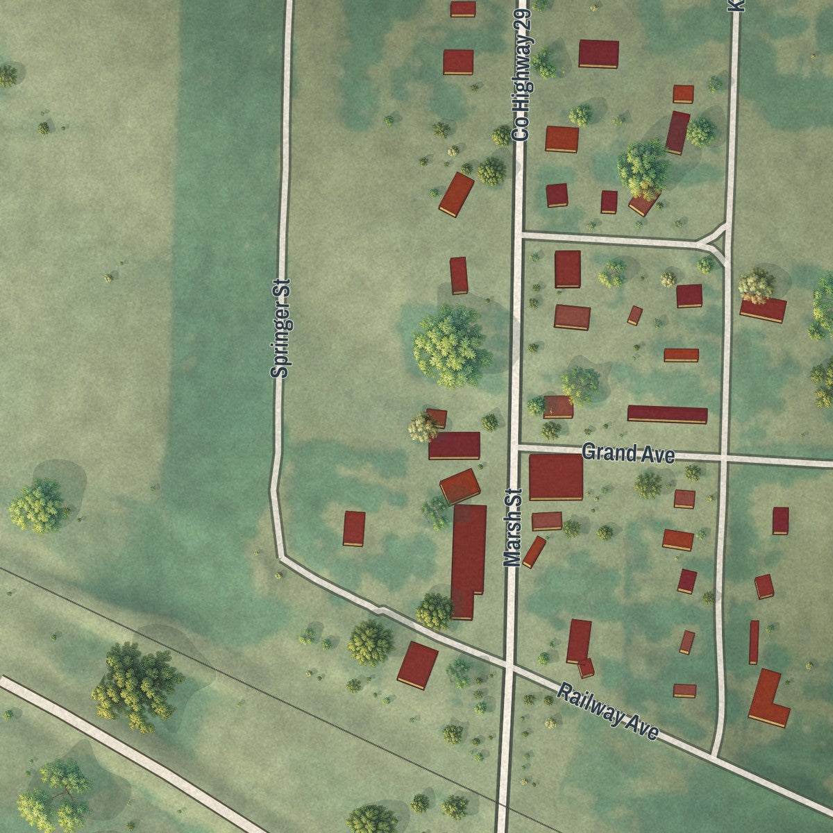 Close-up of the map of Sedan, Minnesota print showing street and building detail