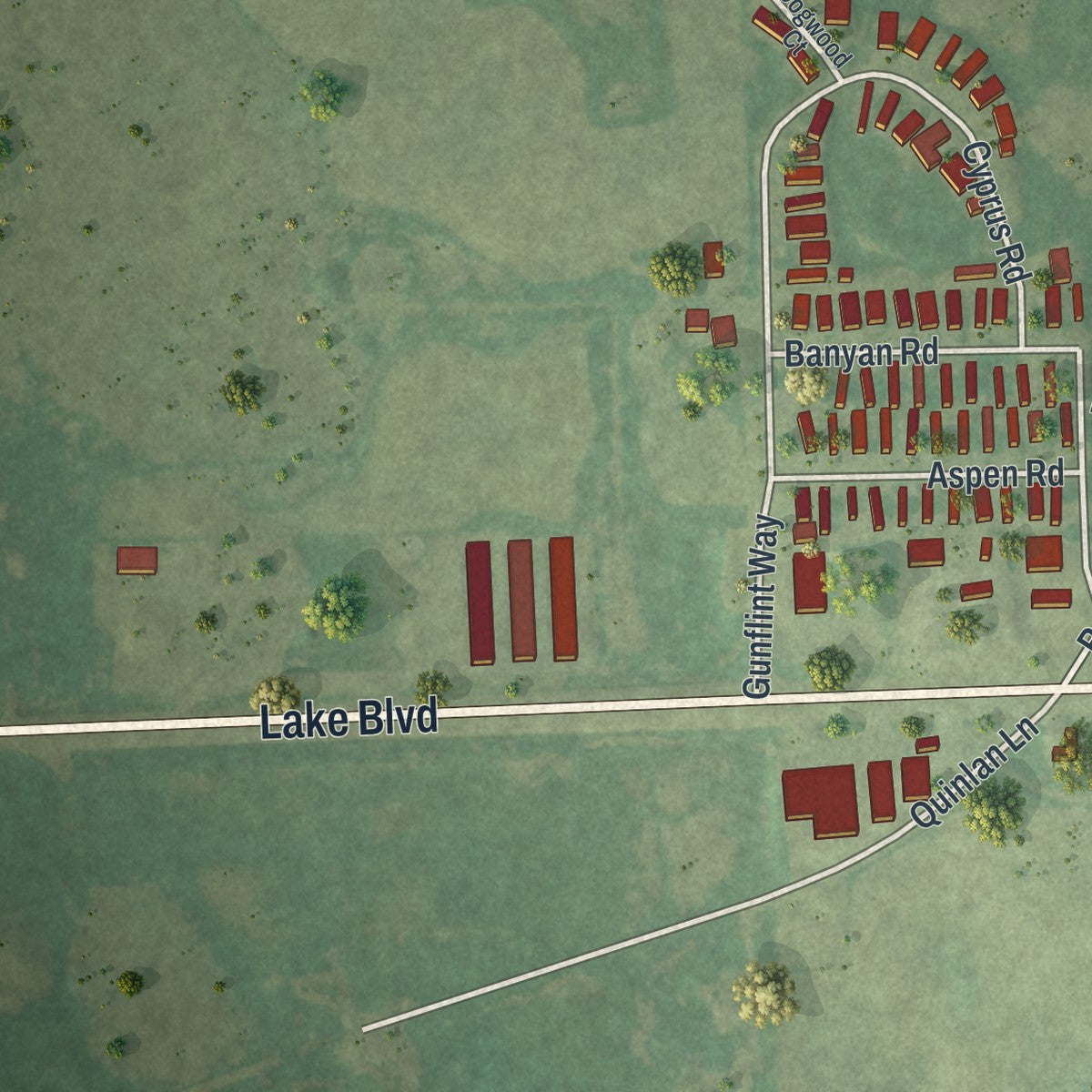 Second close-up of the map of Shafer, Minnesota print showing more streets and buildings