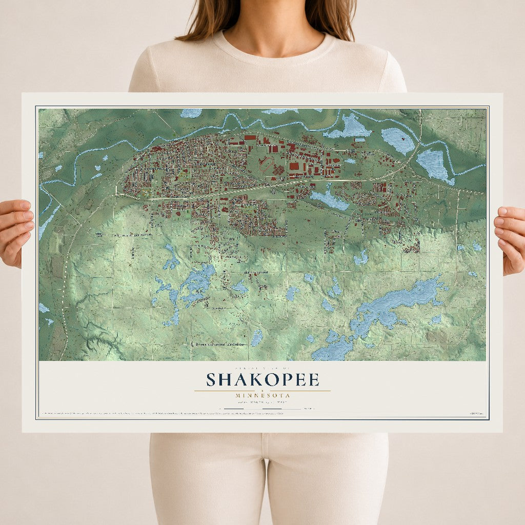 Map of Shakopee, Minnesota, 18 x 24 inch unframed archival matte print