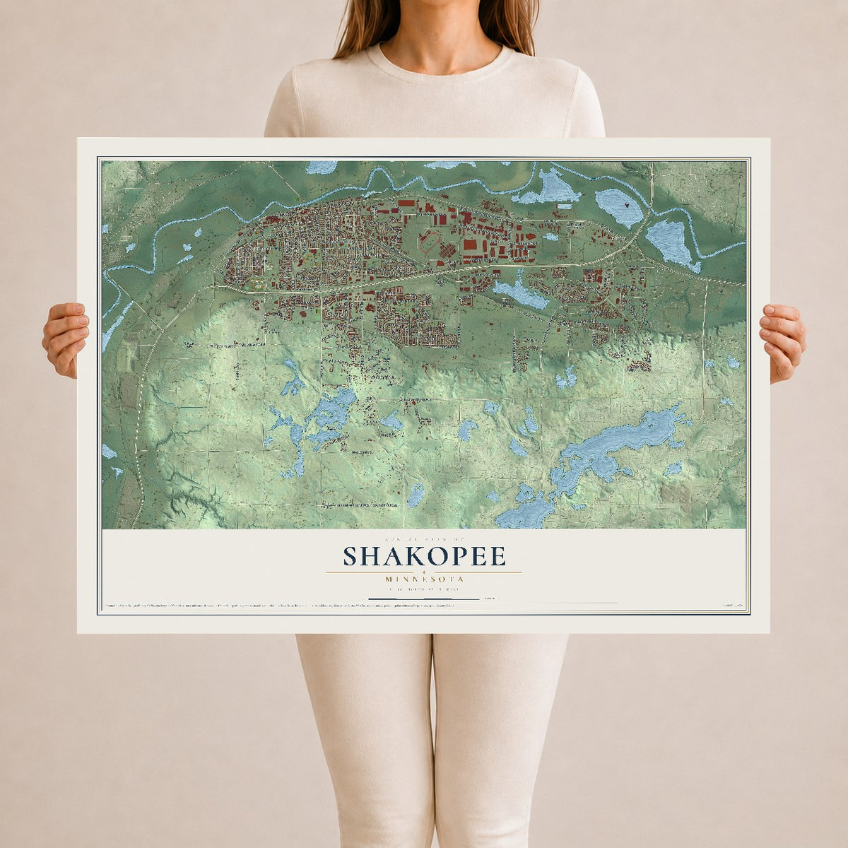 Map of Shakopee, Minnesota, 24 x 36 inch unframed archival matte print