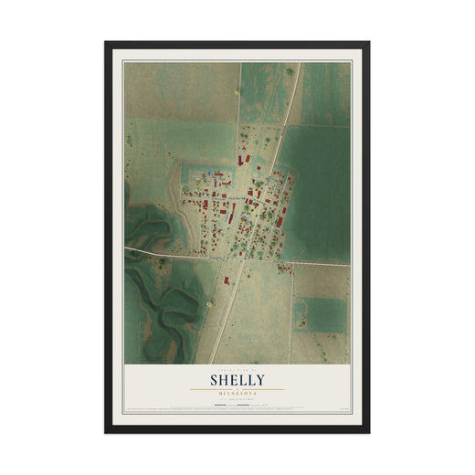 Map of Shelly, Minnesota, 12 x 18 inch print in a black wood frame