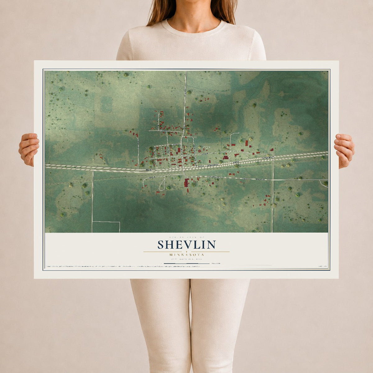 Map of Shevlin, Minnesota, 24 x 36 inch unframed archival matte print