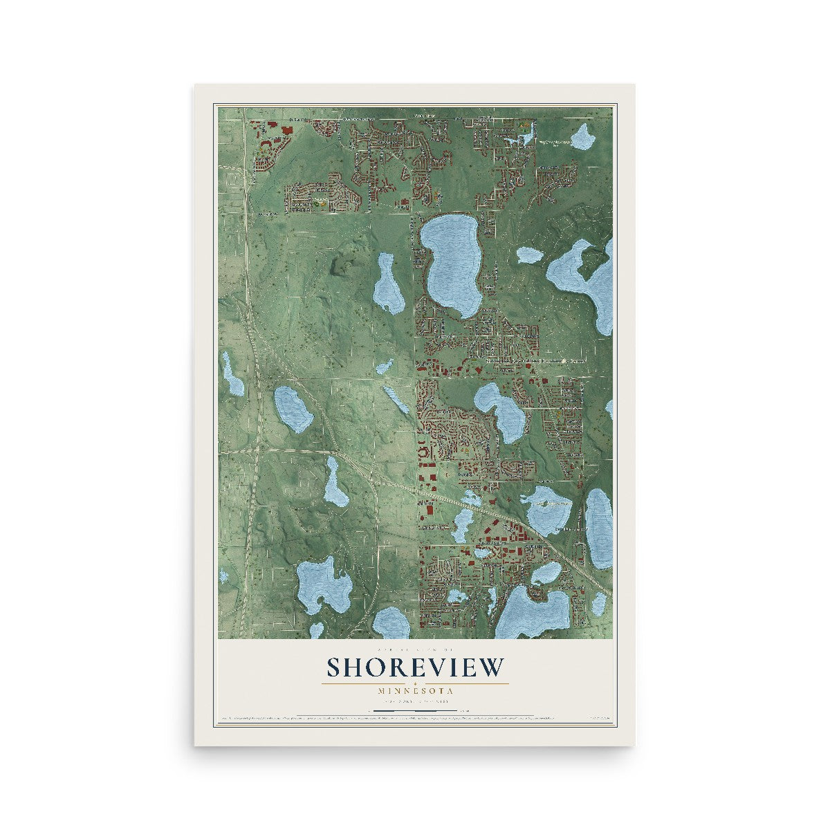 Map of Shoreview, Minnesota, 12 x 18 inch unframed archival matte print