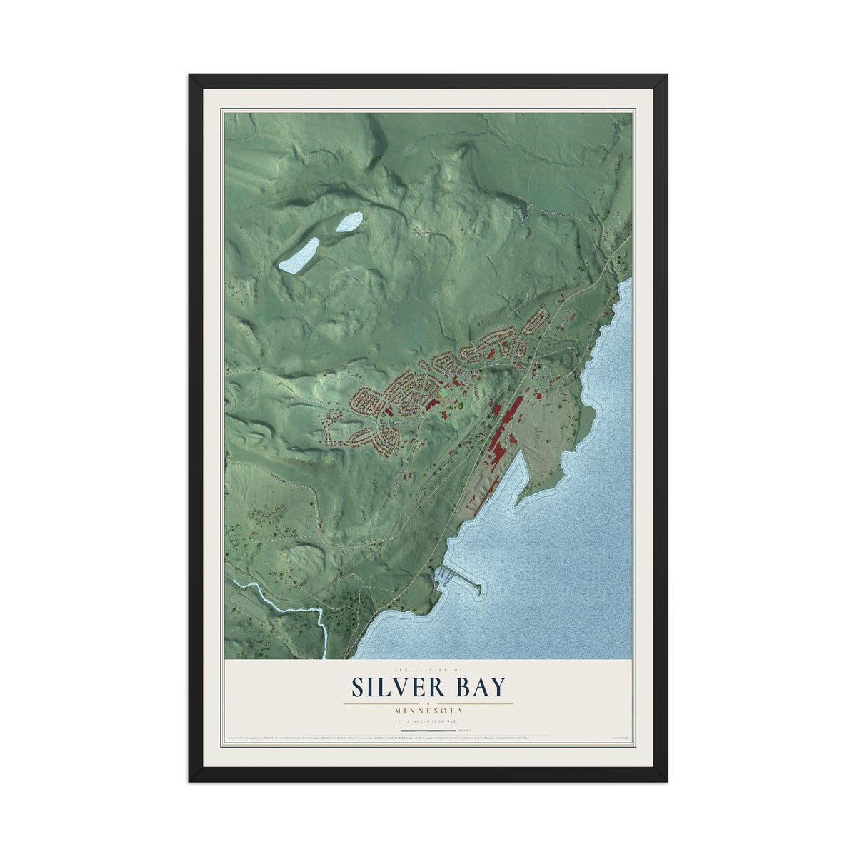 Map of Silver Bay, Minnesota, 12 x 18 inch print in a black wood frame