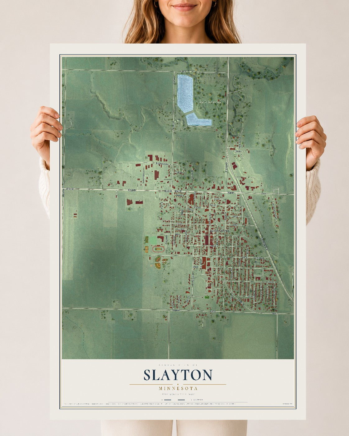 Map of Slayton, Minnesota, 24 x 36 inch unframed archival matte print