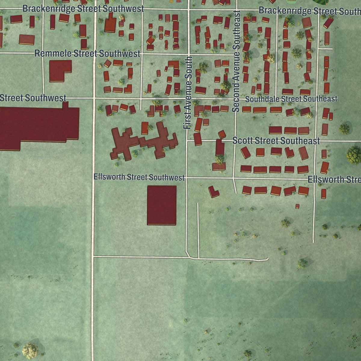 Second close-up of the map of Sleepy Eye, Minnesota print showing more streets and buildings