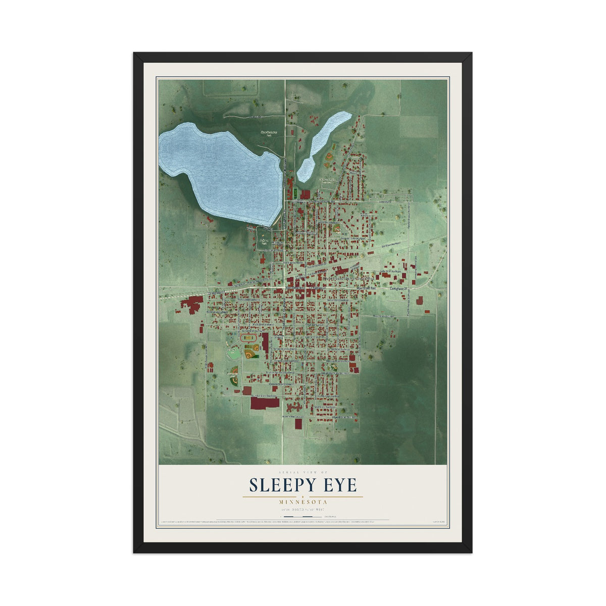 Map of Sleepy Eye, Minnesota, 12 x 18 inch print in a black wood frame