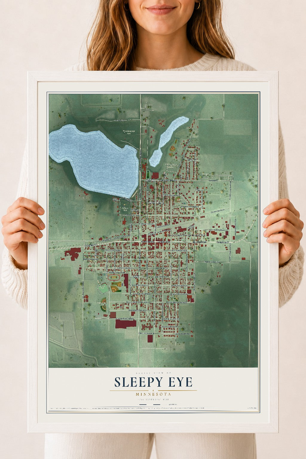 Map of Sleepy Eye, Minnesota, 18 x 24 inch print in a white wood frame