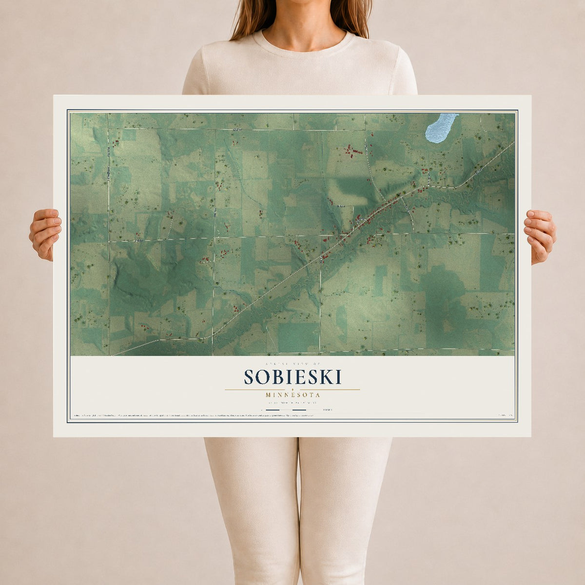 Map of Sobieski, Minnesota, 24 x 36 inch unframed archival matte print