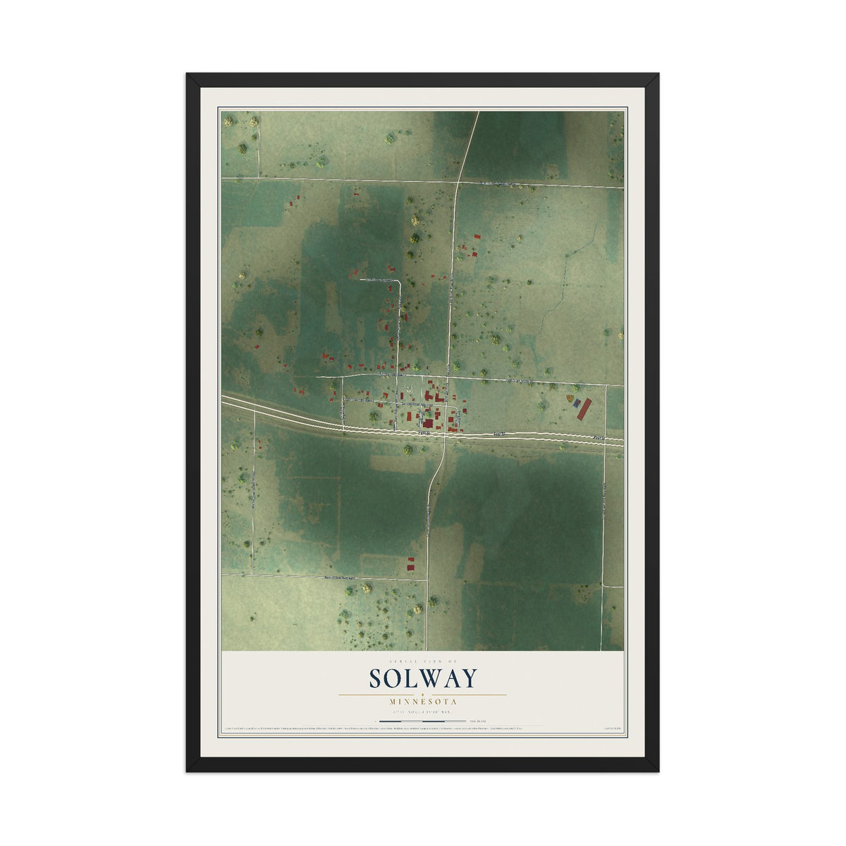 Map of Solway, Minnesota, 12 x 18 inch print in a black wood frame