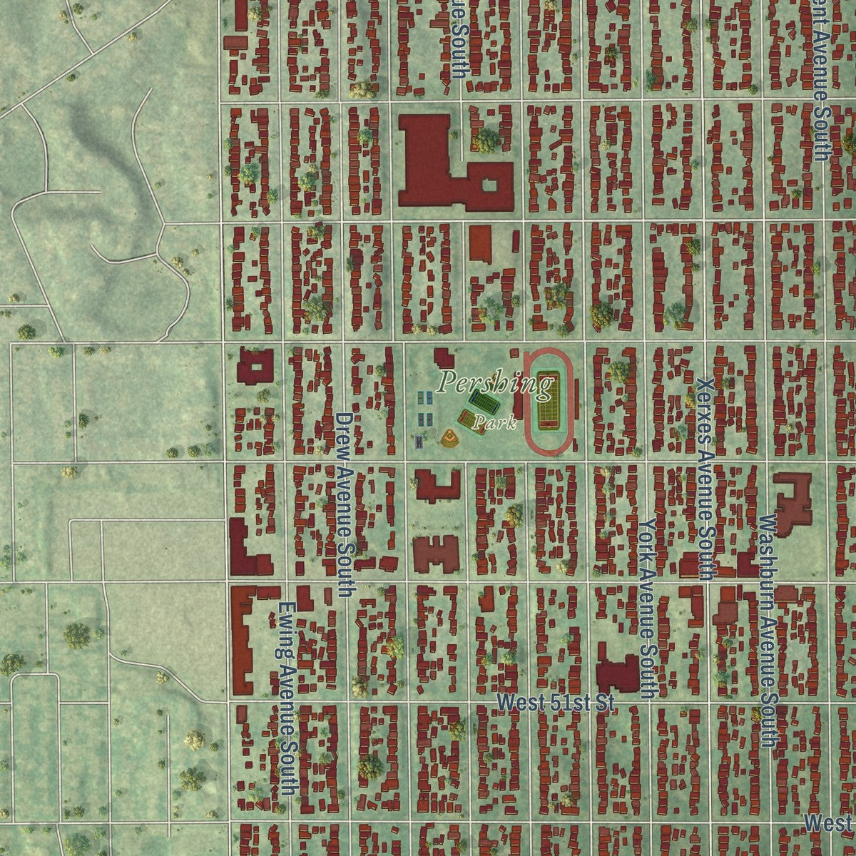 Close-up of the map of Southwest, Minnesota print showing street and building detail
