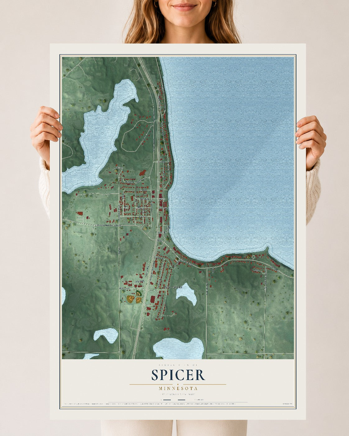 Map of Spicer, Minnesota, 24 x 36 inch unframed archival matte print