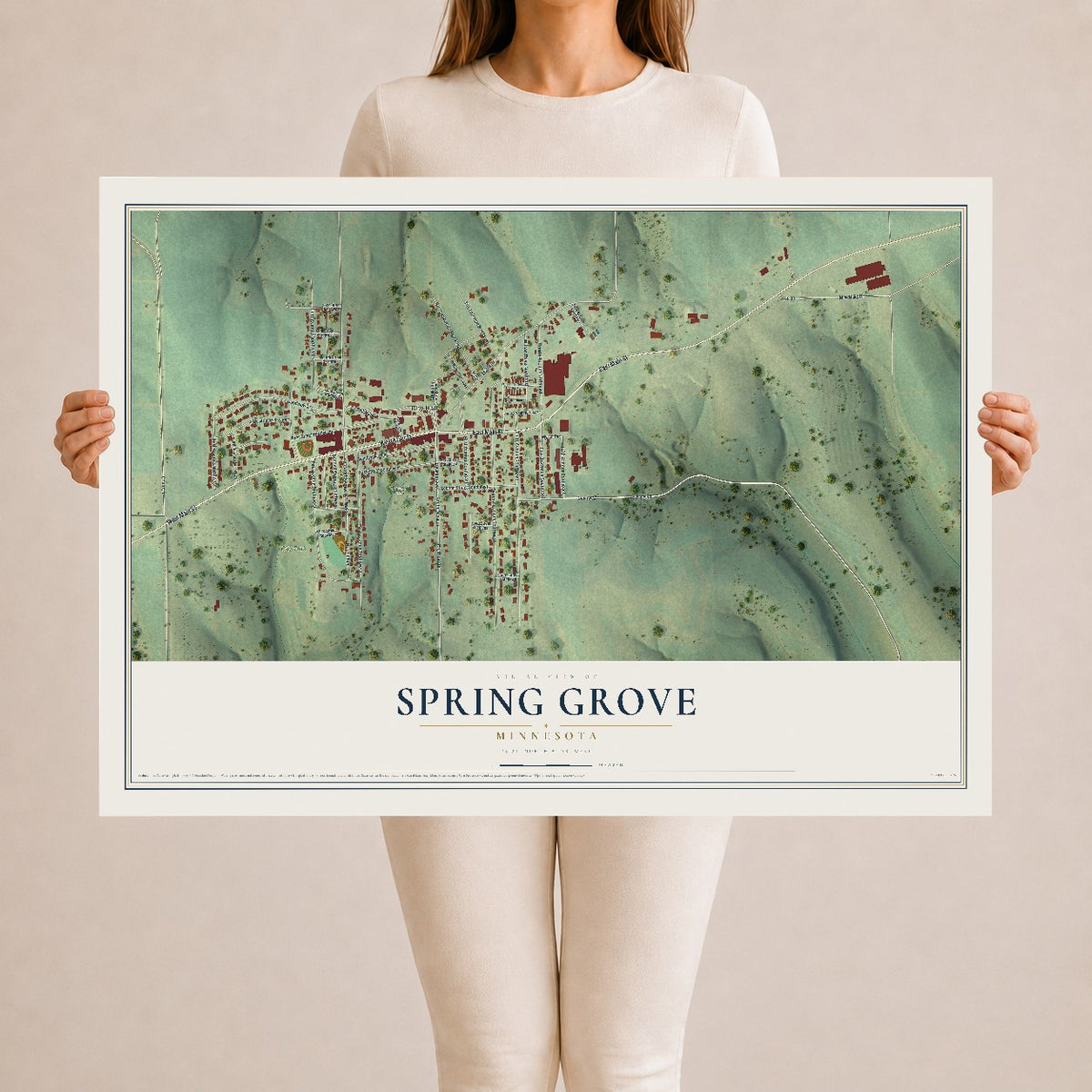 Map of Spring Grove, Minnesota, 24 x 36 inch unframed archival matte print