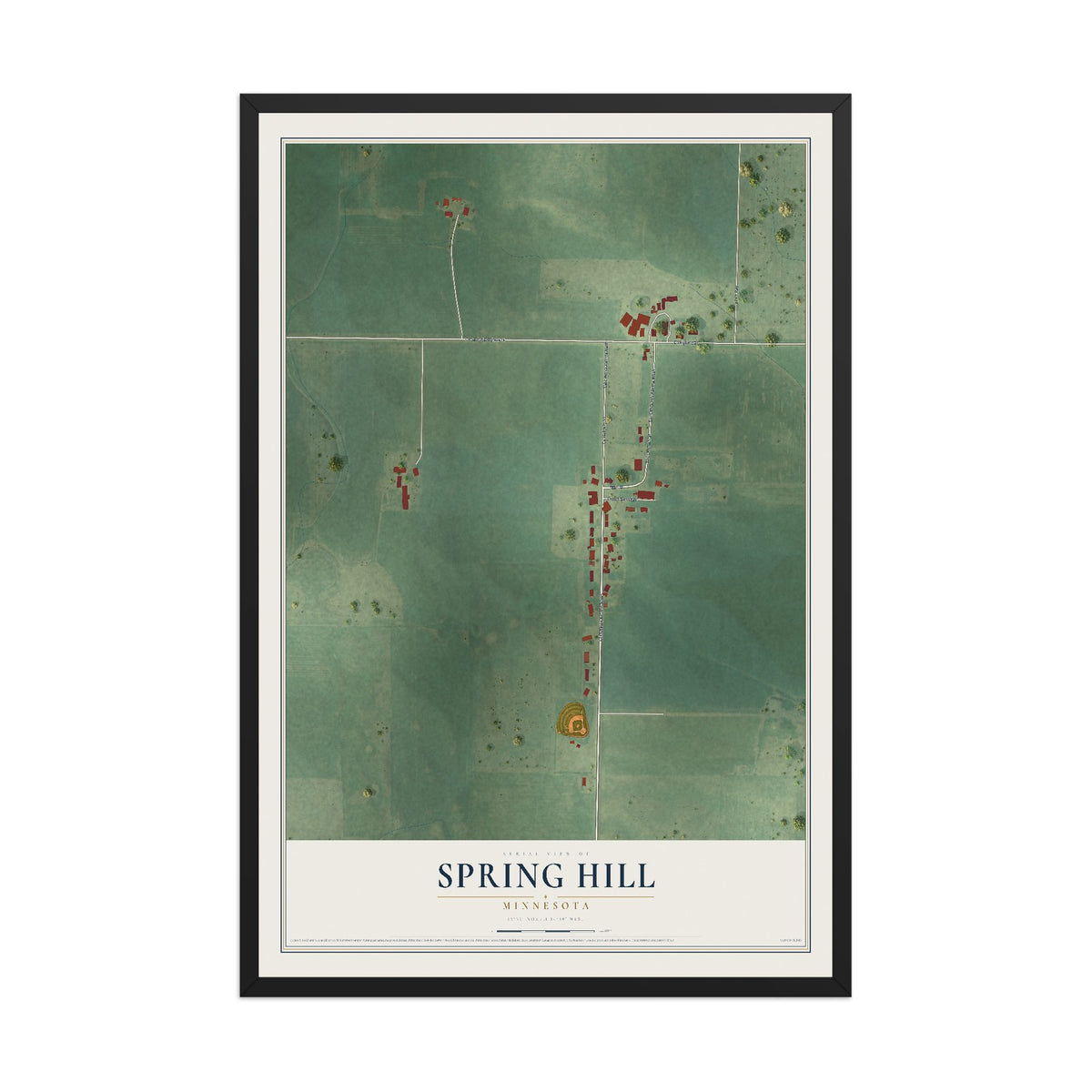 Map of Spring Hill, Minnesota, 12 x 18 inch print in a black wood frame