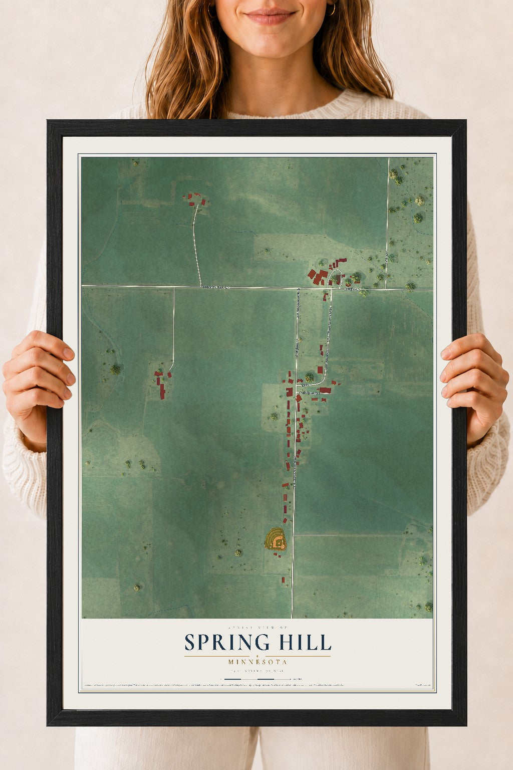 Map of Spring Hill, Minnesota, 18 x 24 inch print in a black wood frame