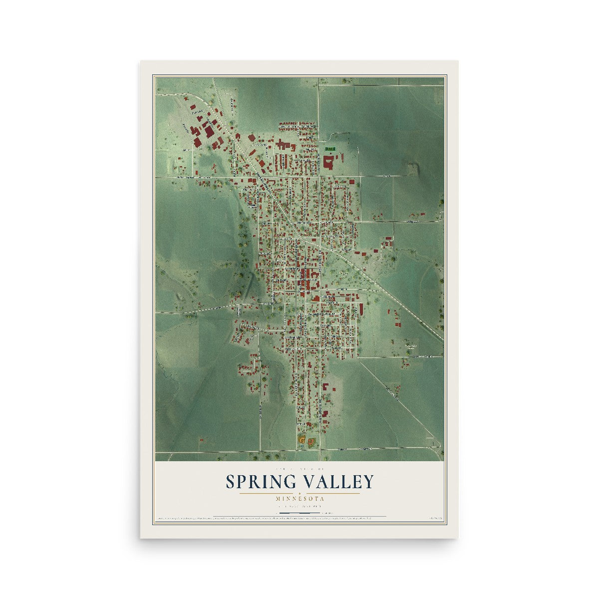 Map of Spring Valley, Minnesota, 12 x 18 inch unframed archival matte print