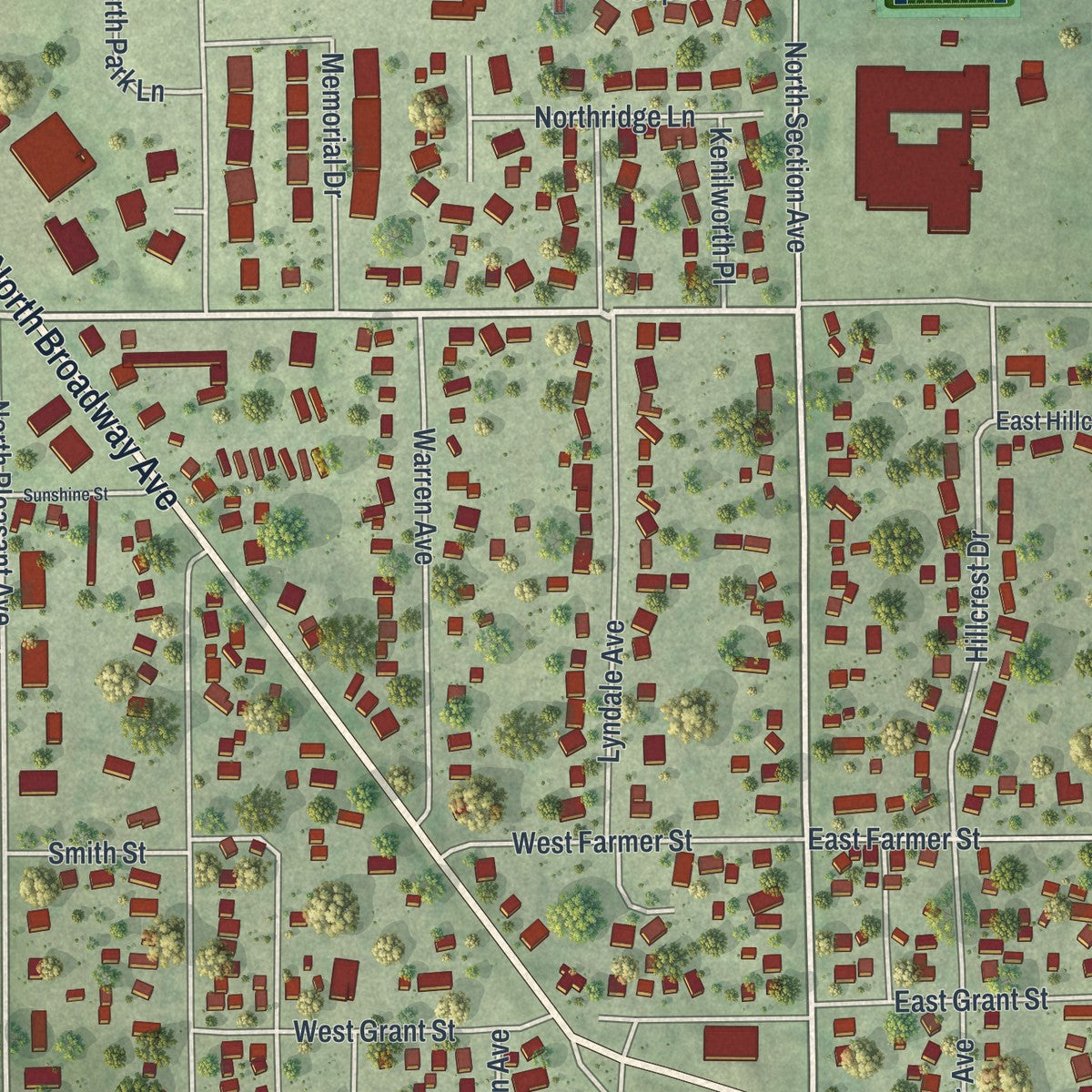 Close-up of the map of Spring Valley, Minnesota print showing street and building detail