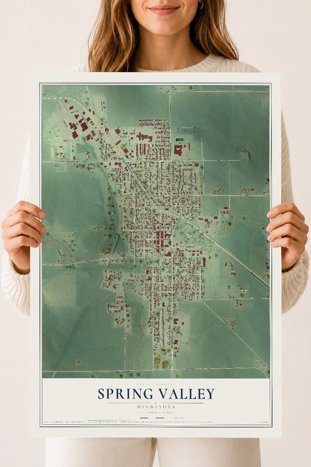 Map of Spring Valley, Minnesota, 18 x 24 inch unframed archival matte print