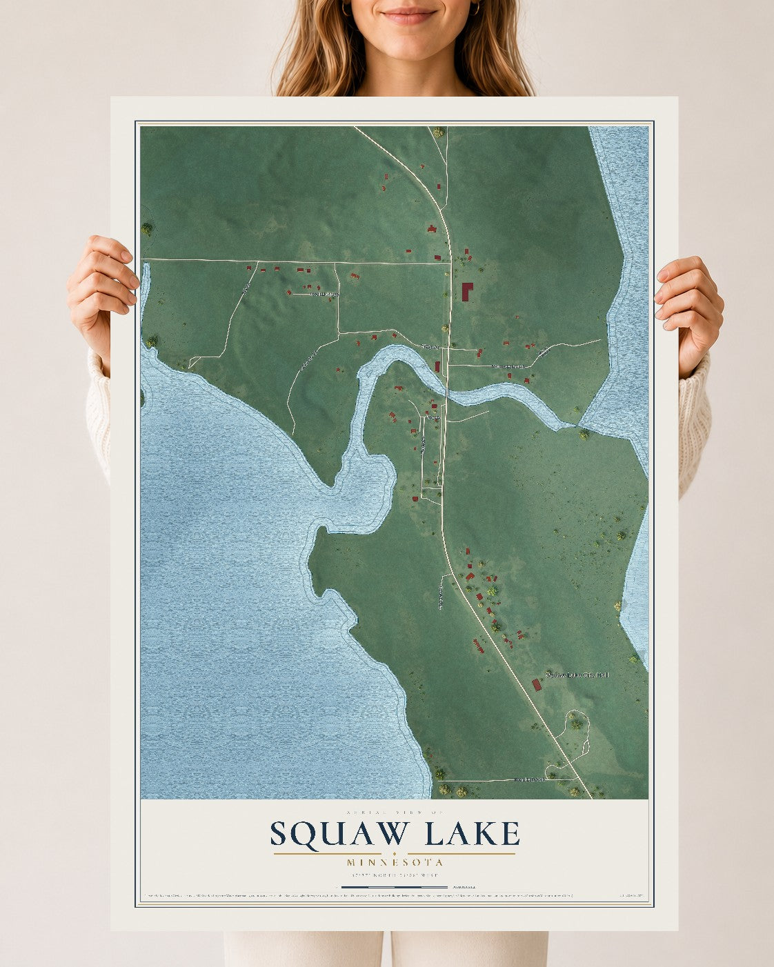 Map of Squaw Lake, Minnesota, 24 x 36 inch unframed archival matte print