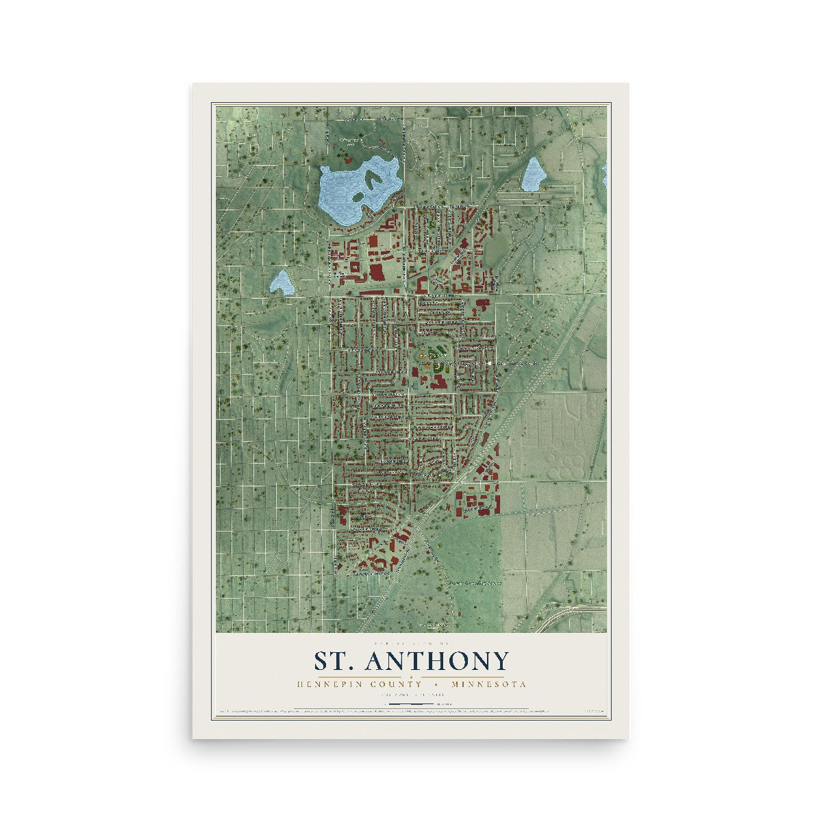 Map of St. Anthony, Hennepin County, Minnesota, 12 x 18 inch unframed archival matte print
