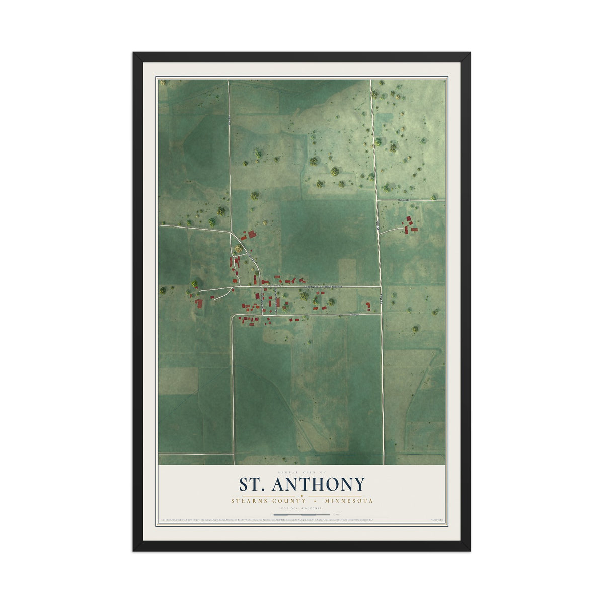 Map of St. Anthony, Stearns County, Minnesota, 12 x 18 inch print in a black wood frame
