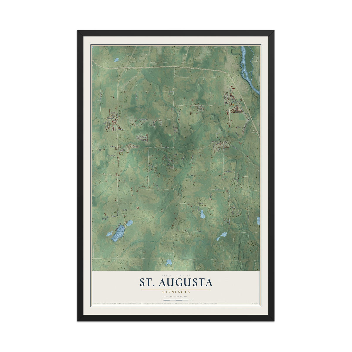 Map of St. Augusta, Minnesota, 12 x 18 inch print in a black wood frame