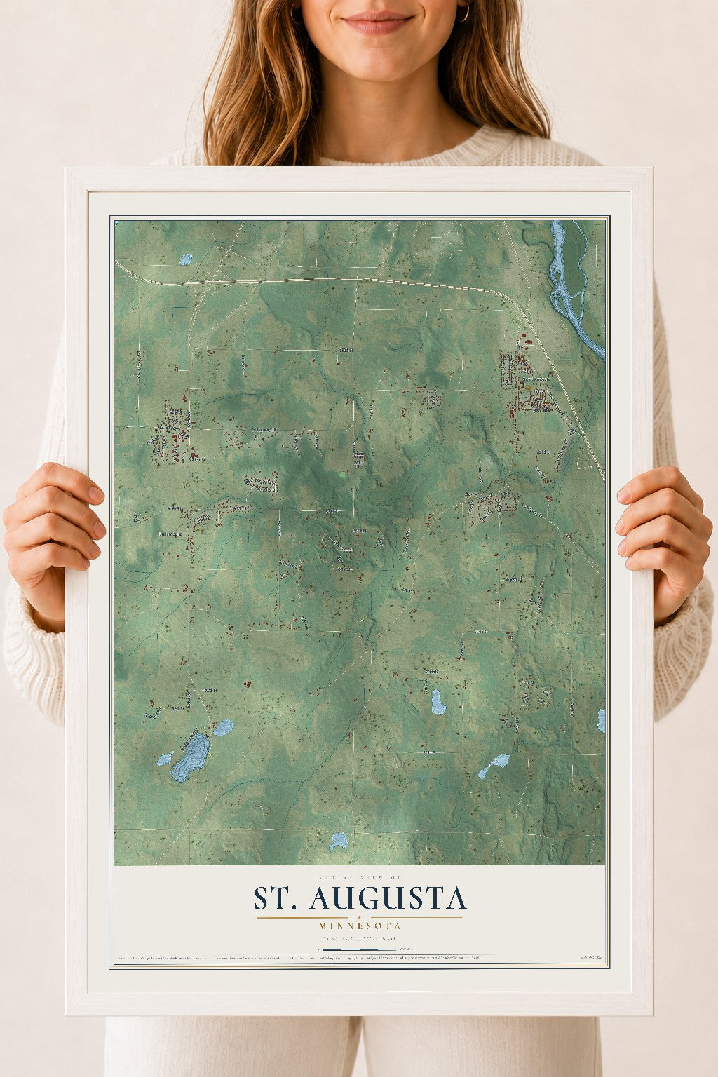 Map of St. Augusta, Minnesota, 18 x 24 inch print in a white wood frame
