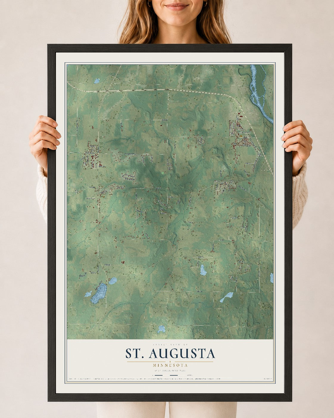 Map of St. Augusta, Minnesota, 24 x 36 inch print in a black wood frame