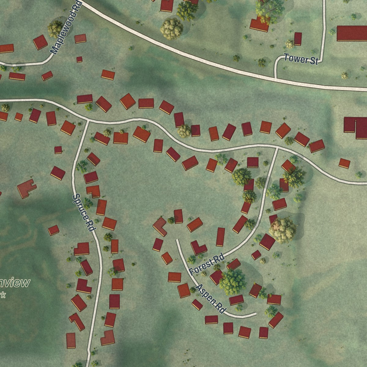 Second close-up of the map of St. Bonifacius, Minnesota print showing more streets and buildings