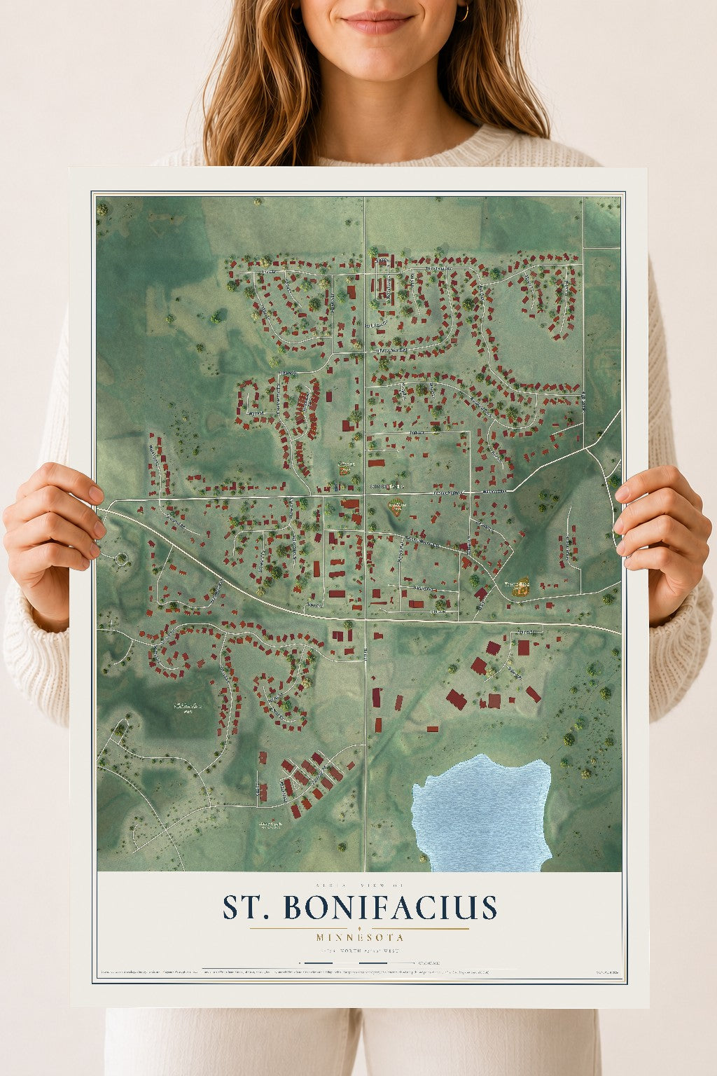 Map of St. Bonifacius, Minnesota, 18 x 24 inch unframed archival matte print