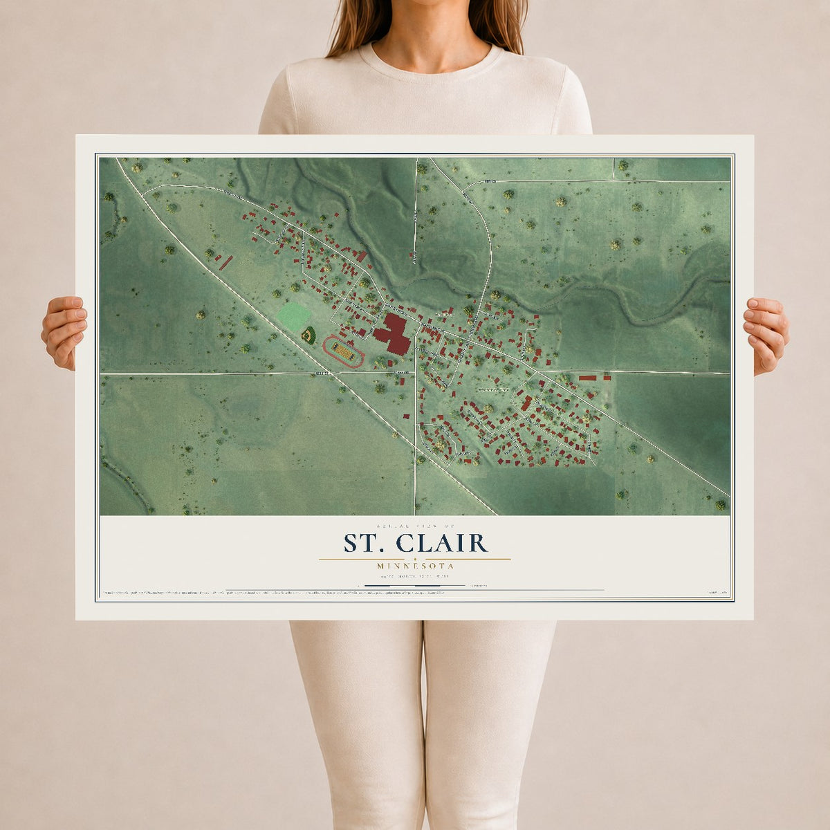 Map of St. Clair, Minnesota, 24 x 36 inch unframed archival matte print