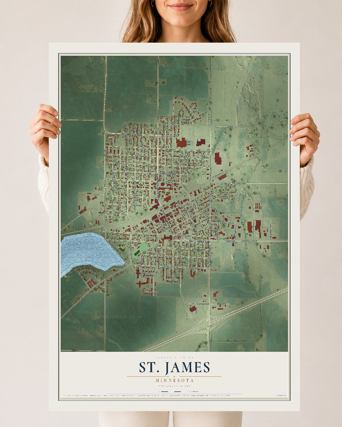 Map of St. James, Minnesota, 24 x 36 inch unframed archival matte print