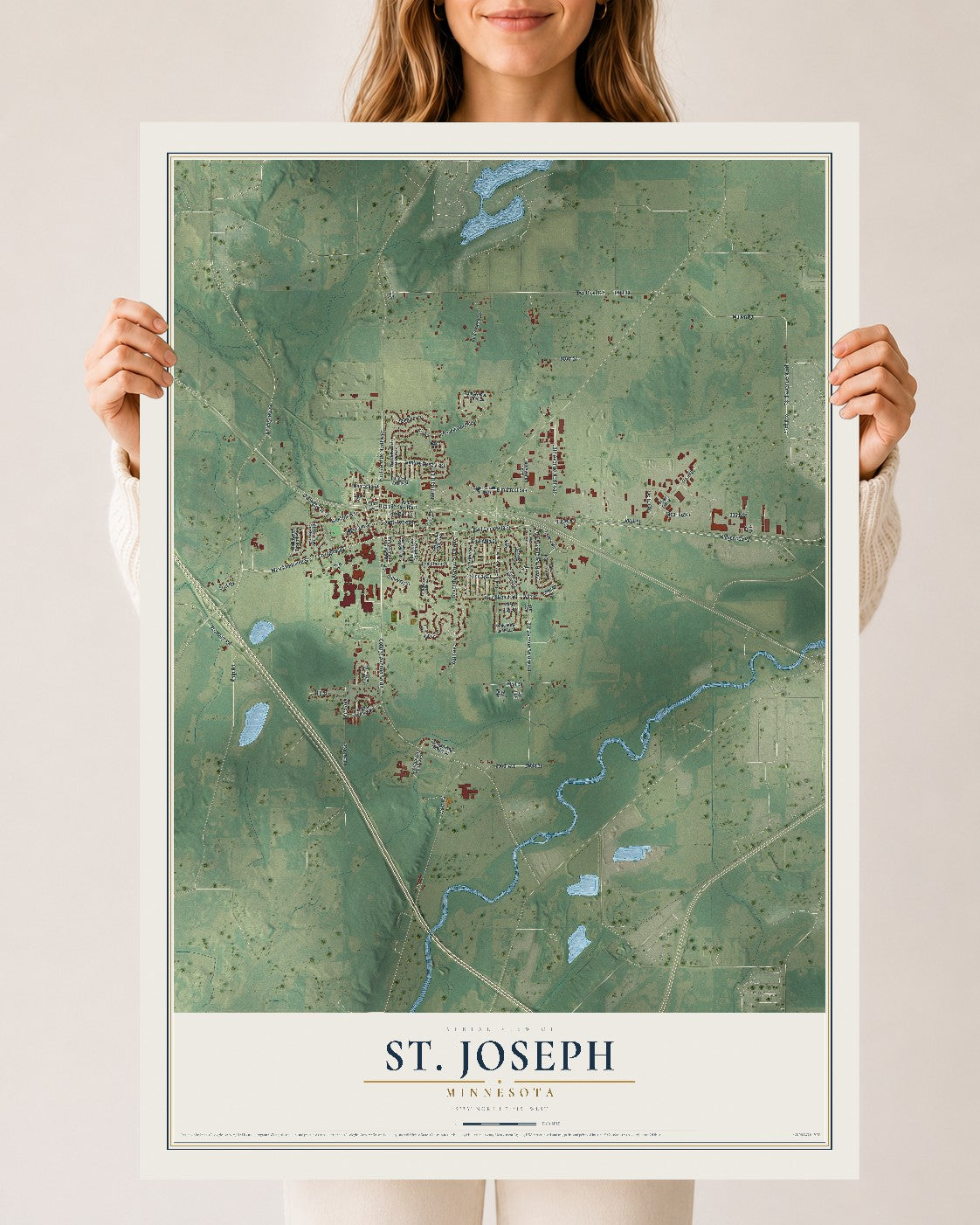 Map of St. Joseph, Minnesota, 24 x 36 inch unframed archival matte print