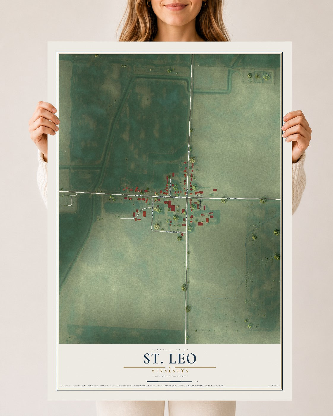 Map of St. Leo, Minnesota, 24 x 36 inch unframed archival matte print