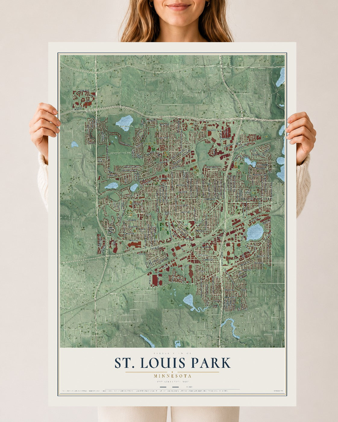 Map of St. Louis Park, Minnesota, 24 x 36 inch unframed archival matte print