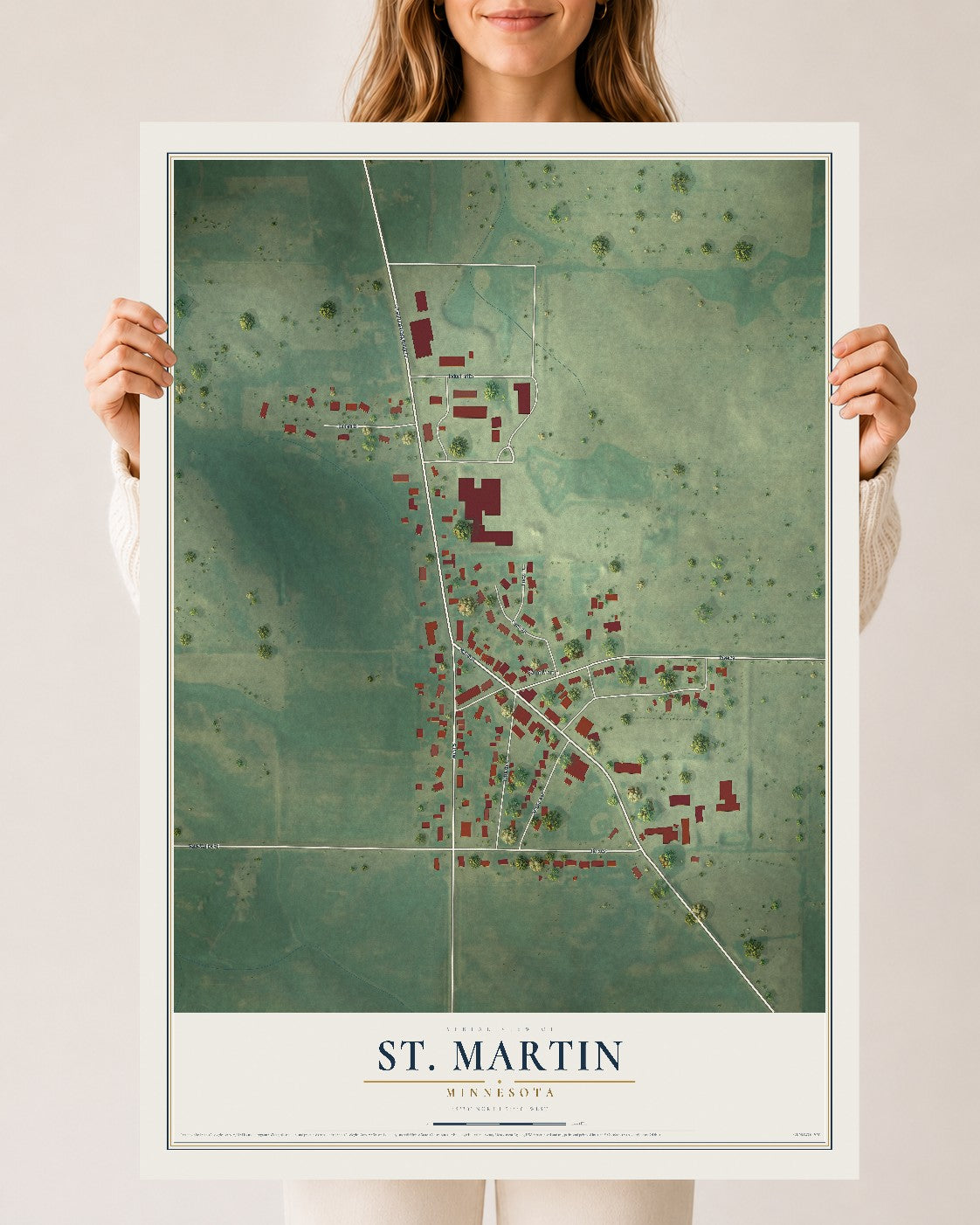 Map of St. Martin, Minnesota, 24 x 36 inch unframed archival matte print
