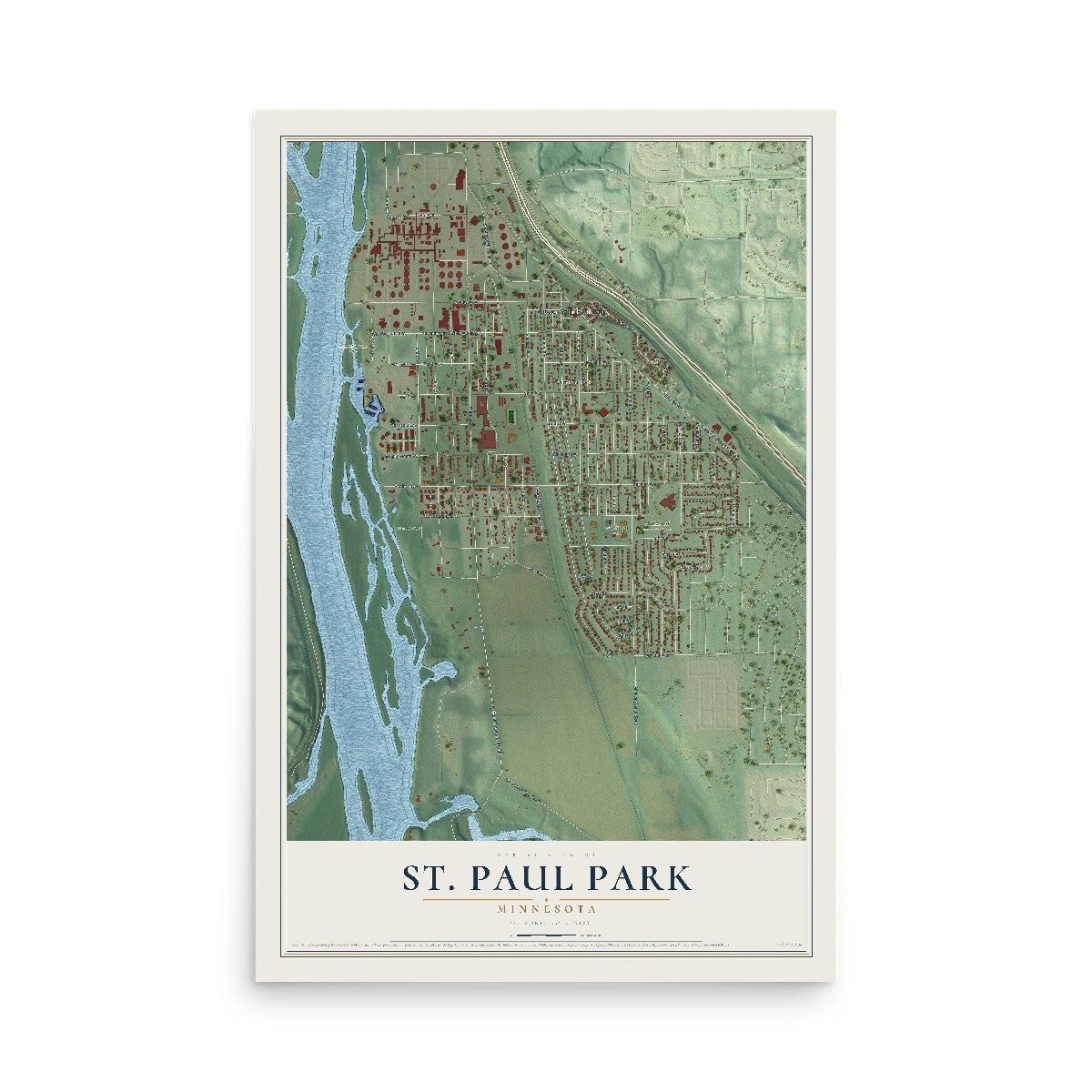 Map of St. Paul Park, Minnesota, 12 x 18 inch unframed archival matte print