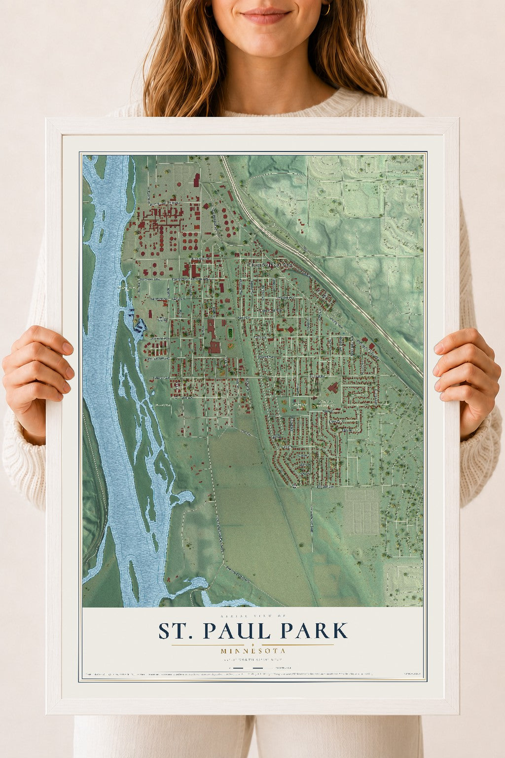 Map of St. Paul Park, Minnesota, 18 x 24 inch print in a white wood frame