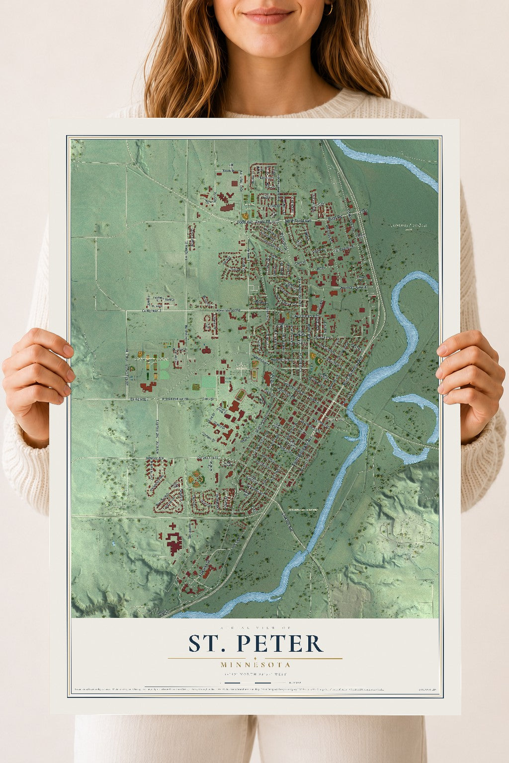 Map of St. Peter, Minnesota, 18 x 24 inch unframed archival matte print
