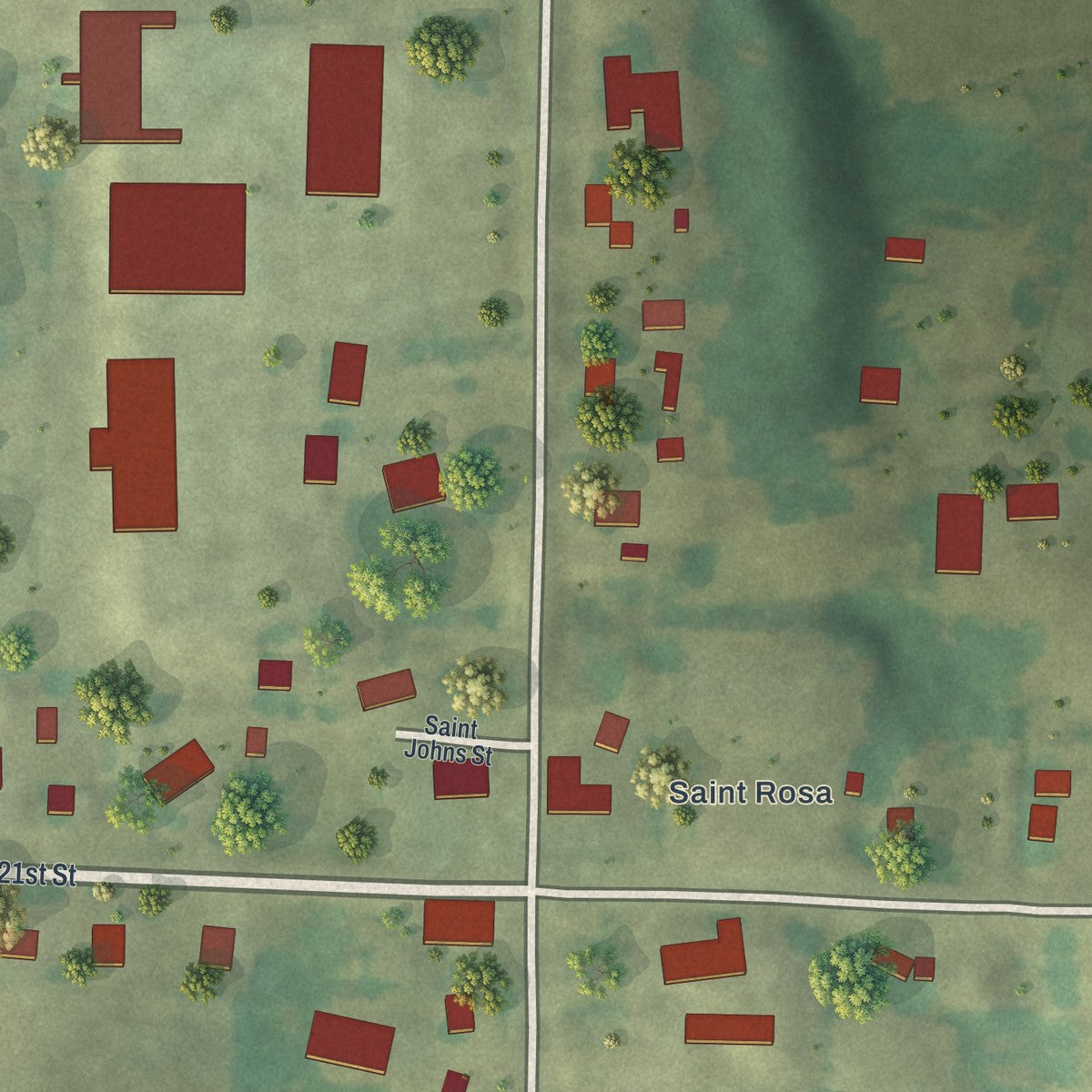 Close-up of the map of St. Rosa, Minnesota print showing street and building detail