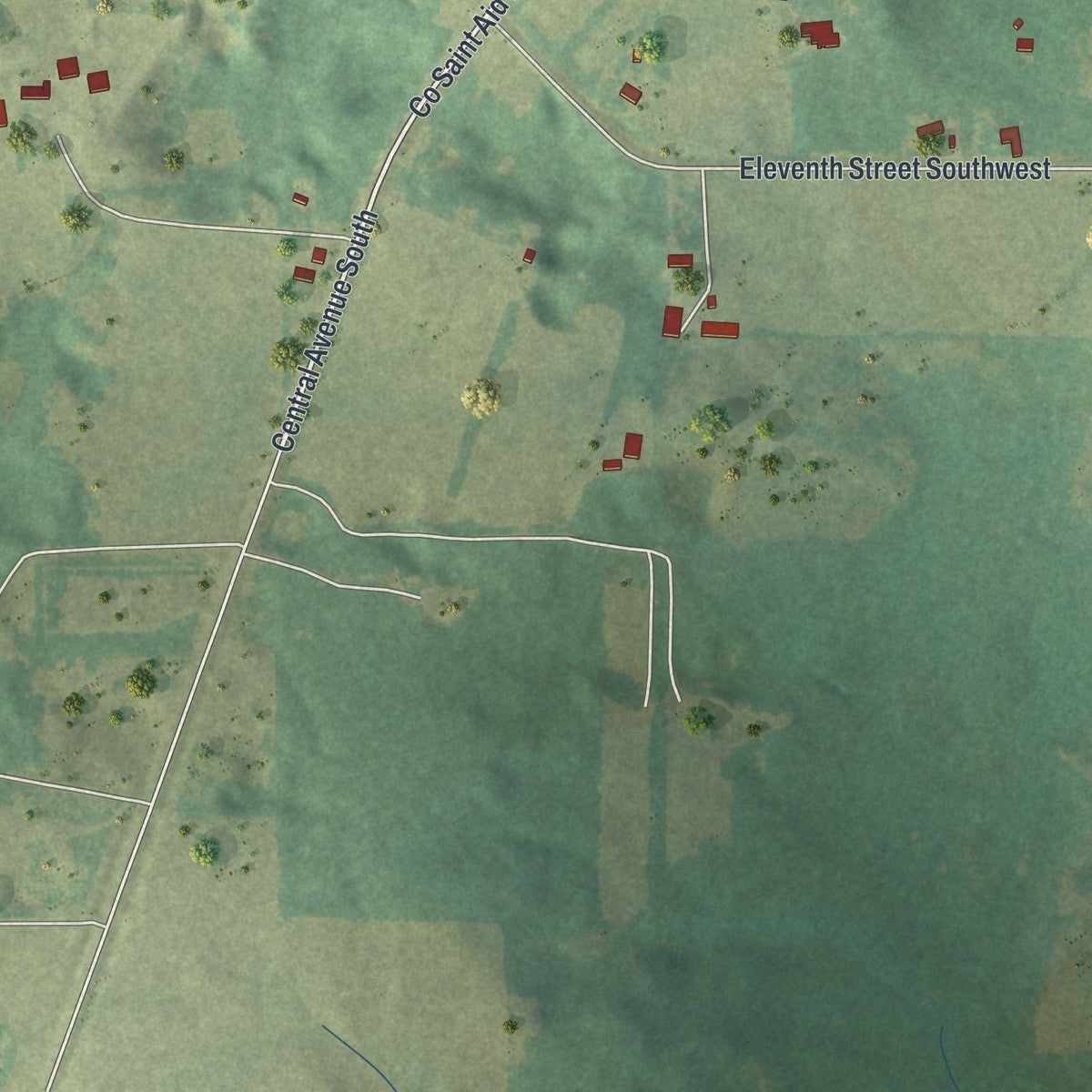 Second close-up of the map of St. Stephen, Minnesota print showing more streets and buildings