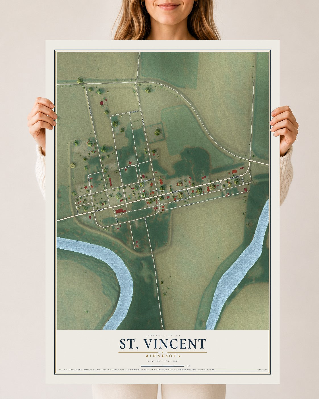 Map of St. Vincent, Minnesota, 24 x 36 inch unframed archival matte print