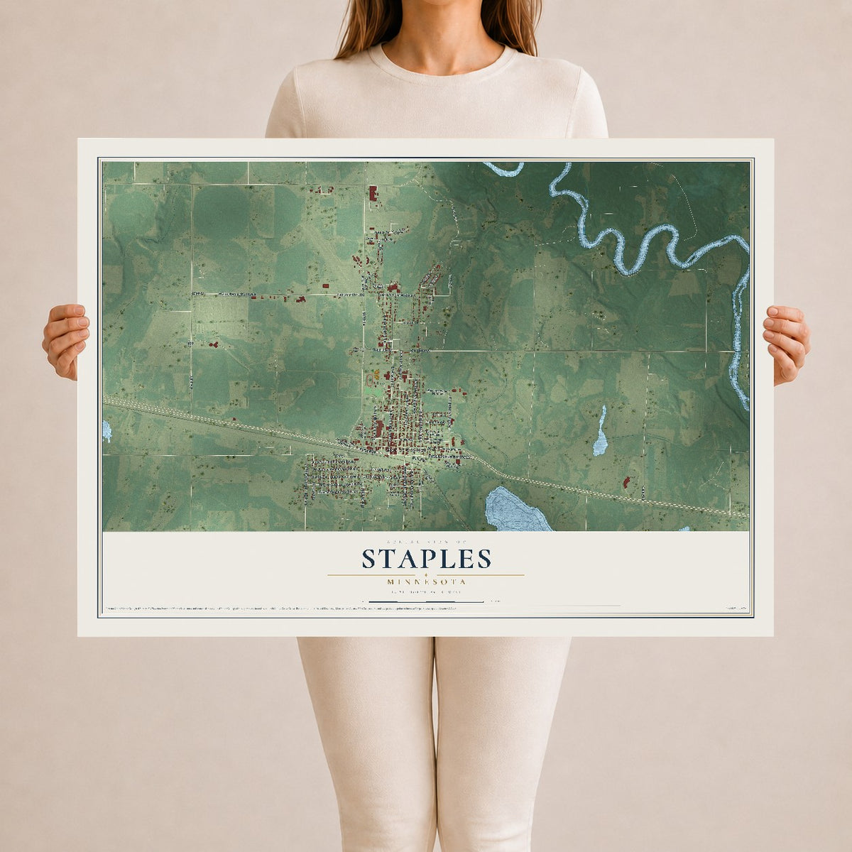 Map of Staples, Minnesota, 24 x 36 inch unframed archival matte print