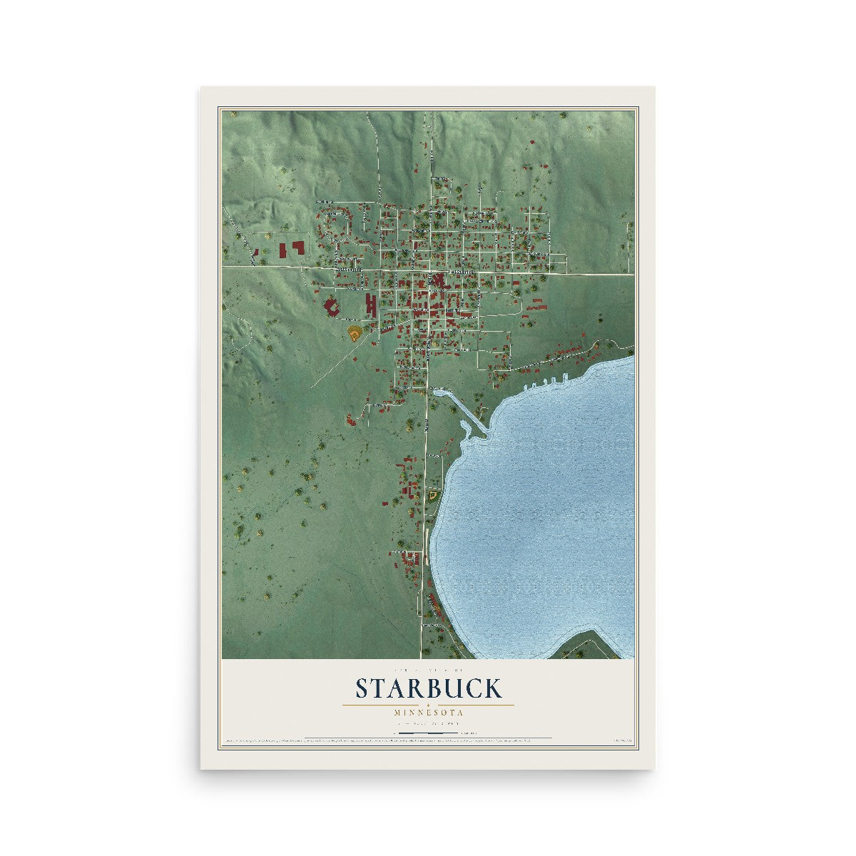Map of Starbuck, Minnesota, 12 x 18 inch unframed archival matte print