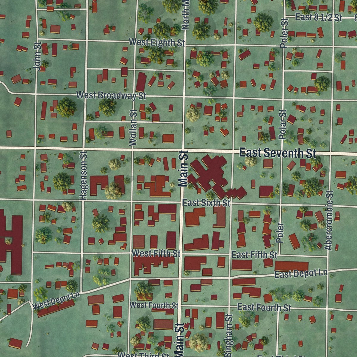 Close-up of the map of Starbuck, Minnesota print showing street and building detail