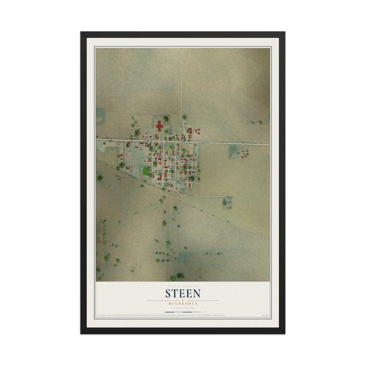 Map of Steen, Minnesota, 12 x 18 inch print in a black wood frame