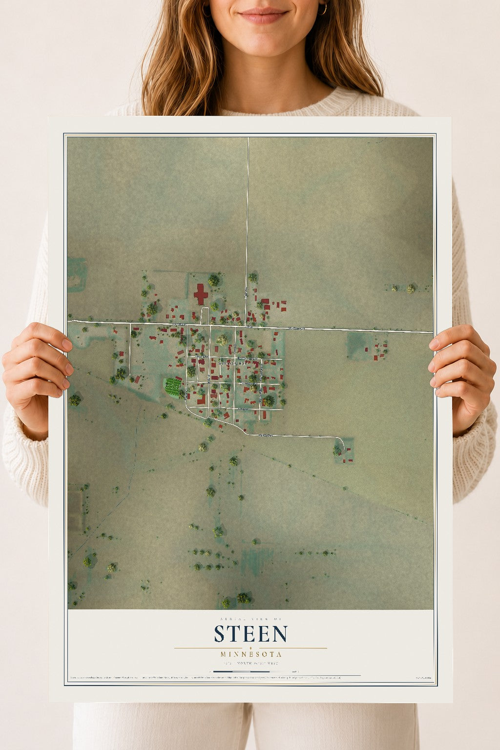 Map of Steen, Minnesota, 18 x 24 inch unframed archival matte print