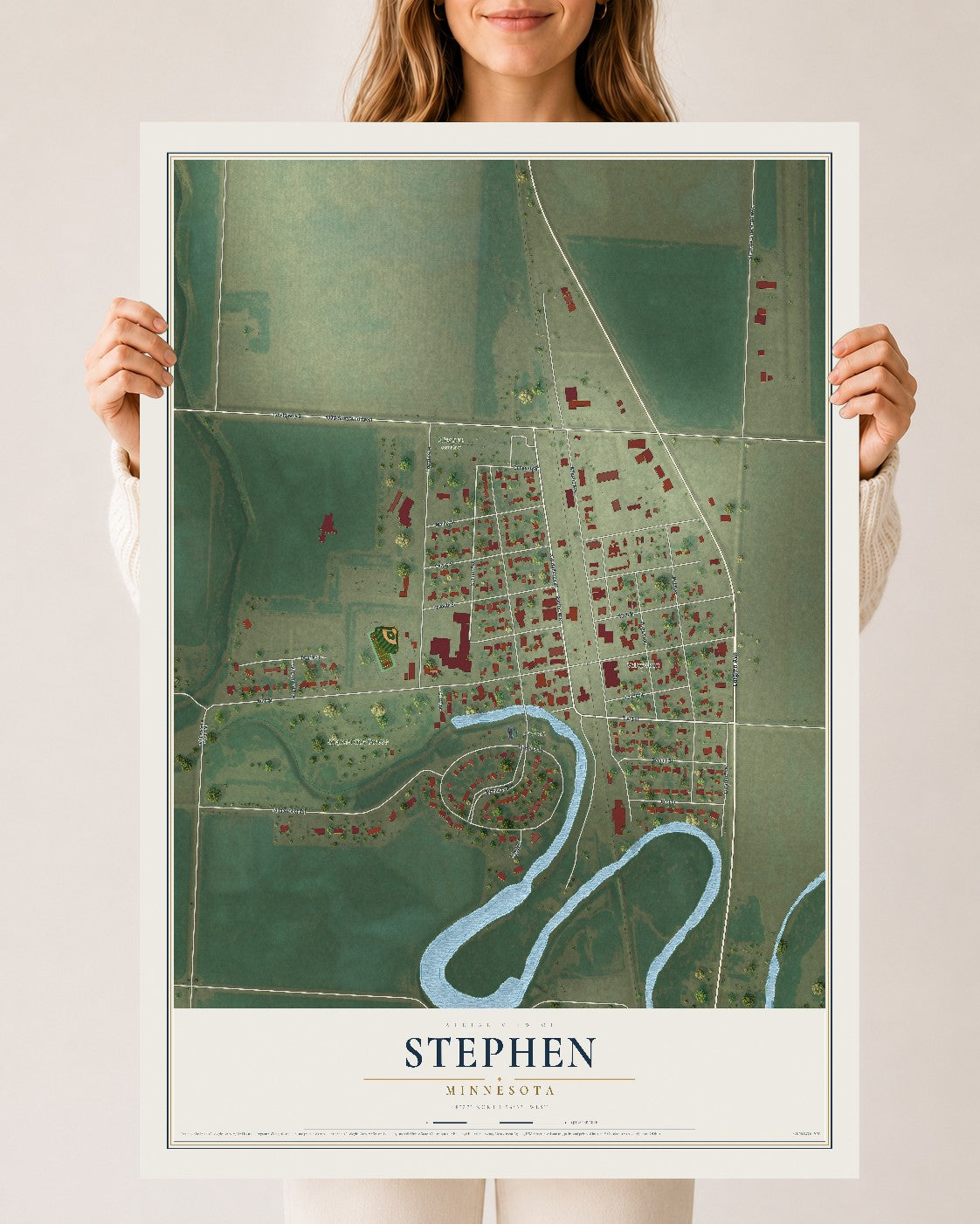 Map of Stephen, Minnesota, 24 x 36 inch unframed archival matte print