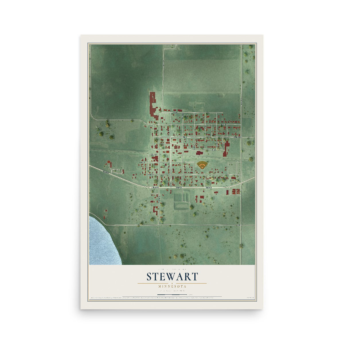 Map of Stewart, Minnesota, 12 x 18 inch unframed archival matte print