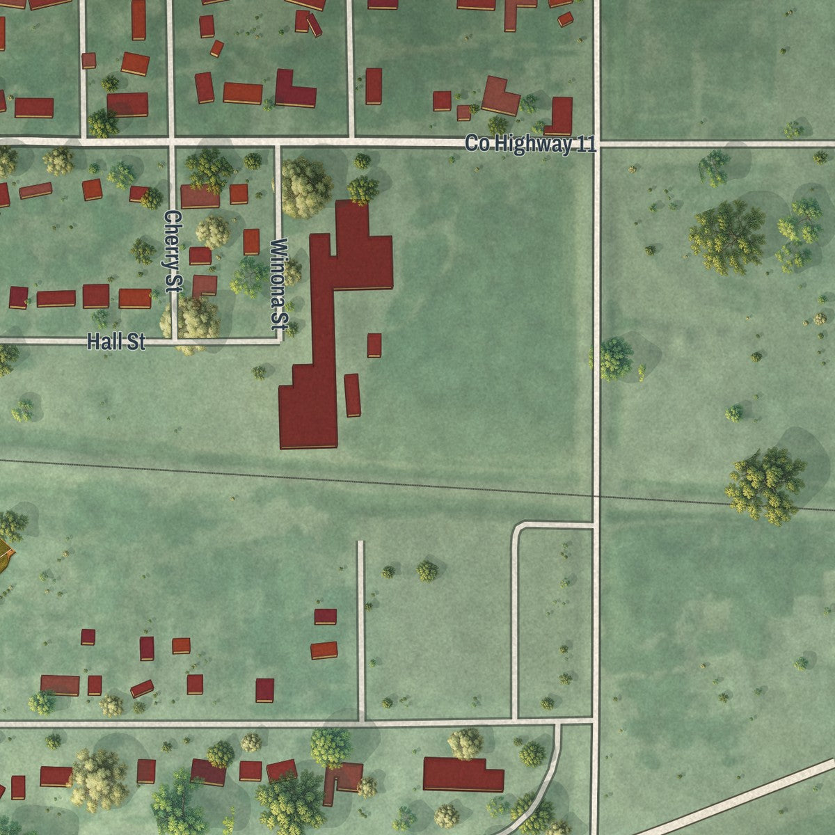 Second close-up of the map of Stewart, Minnesota print showing more streets and buildings